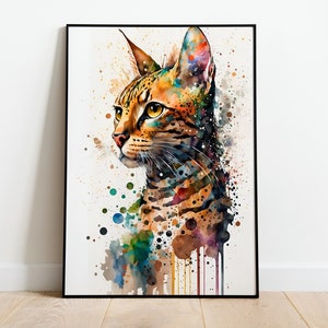 Bengal Katze Aquarell DRUCKBARE KUNST Bengal Katze Druck Sofortiger Download Bengal Katze Poster Wildtiere Geschenk Tiere Wand-Dekor Malerei Bunt