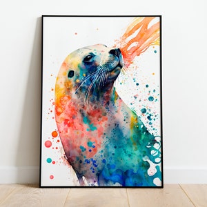 Aquarell Siegel DRUCKBARE KUNST Siegel Sofort Download Siegel Poster Tierwelt Geschenk Tiere Wand Dekor Malerei Bunt