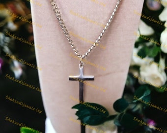 18k Gold Silver Cross Necklace, Christian Pendant, Gift For Him