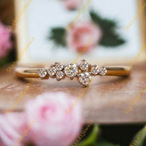 Natural Diamond Iconic Cluster Ring 14K Solid Gold Wedding Engagement Ring For Women Dainty Gold Ring Minimalist Tiny Cluster Ring For Her