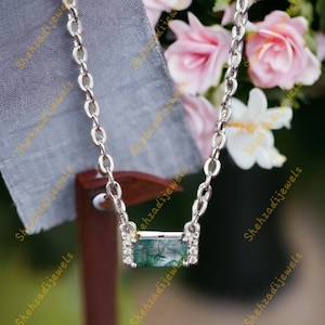 14K Gold Moss Agate Necklace, Silver Moss Agate Necklace, Natural Green Agate Jewelry, Personalized Gifts For Her, Anniversary Necklace