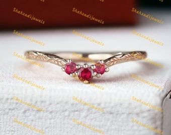 Ruby Wedding Band, Rose Gold Twig Ring, Nature Inspired