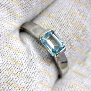 Light Blue Topaz Ring, Sterling Silver 925, Long baguette Gemstone, 925 jewelry, Promise Ring, Proposal Ring, Wedding Gift, Christmas Gift