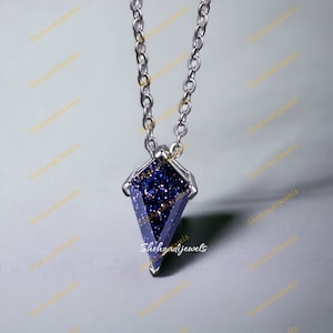 Unique Kite shaped Sandstone Pendant, Blue Sandstone Necklace, Silver Art Deco Necklace, Vintage Women Bridal Gift Anniversary Gift for Her