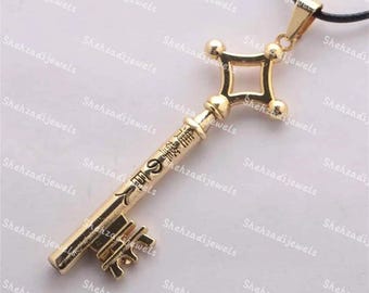 Attack On Titan Key Pendant Necklace, Anime Gold Key Jewelry
