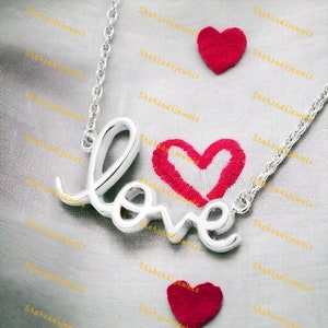 Collar de amor de plata esterlina, regalo de collar de amor para mujeres, regalo de cumpleaños, regalo del día de la madre, regalo de boda, collar de carta de amor, minimalista