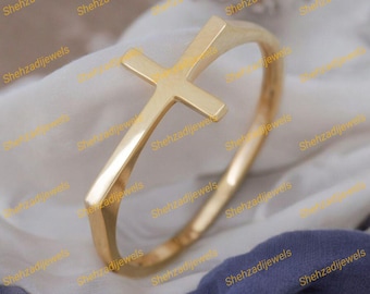 Sterling Silver Cross Ring, Minimalist Christian Jewelry