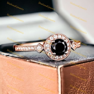 Natural Black Onyx Round Cut Engagement Ring, Black Onyx Wedding Ring, Promise Ring For Her, Black Diamond Ring, Anniversary Gift For Women