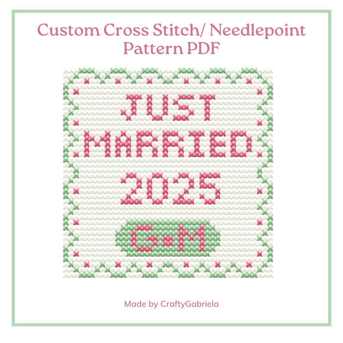 Custom Just Married Cross Stitch PDF – Personalized Initials & Wedding ...