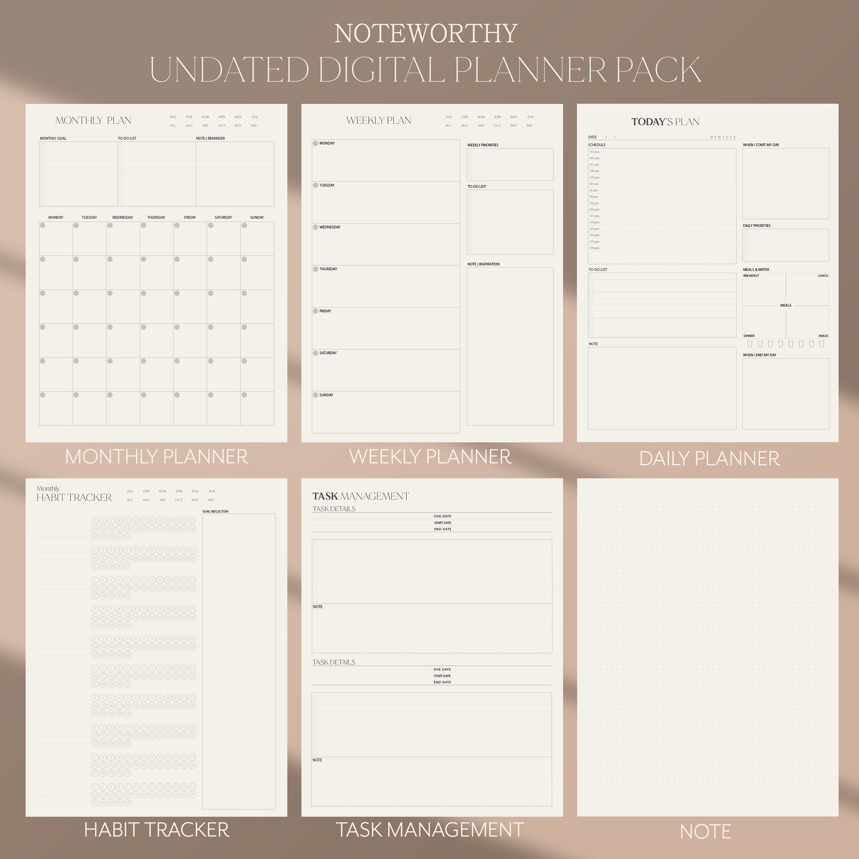 Digital Planner Bundle, Undated Planner, Monthly Weekly Daily Digital