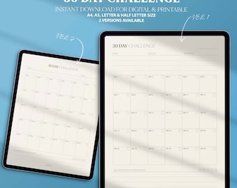 30-TAGE-CHALLENGE | Digitaler Planer, GoodNotes Planer, monatliche Ziele, Fortschritt-Tracker, druckbare PDF, Ziel- & Habit-Tracker