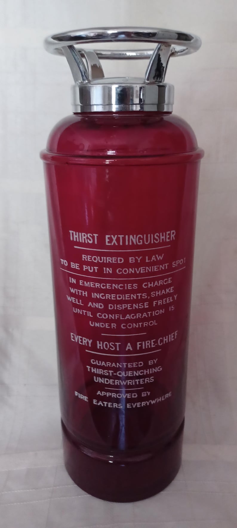 Vintage Ruby Red Glass Fire-Thirst Extinguisher Cocktail Shaker