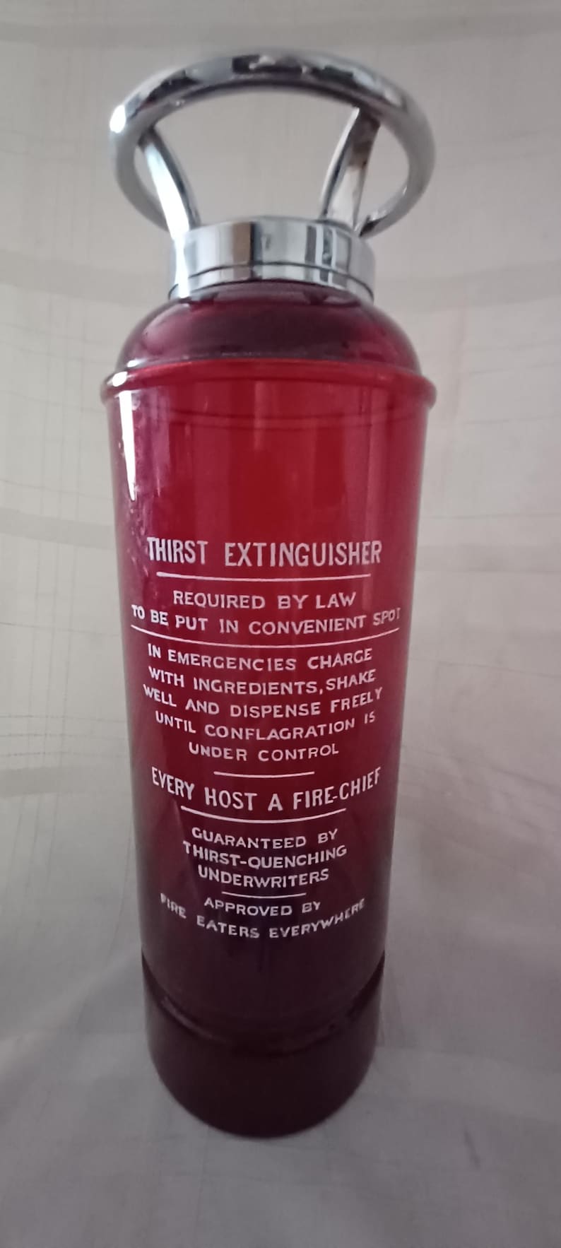 Vintage Ruby Red Glass Fire-Thirst Extinguisher Cocktail Shaker - Thumbnail 4