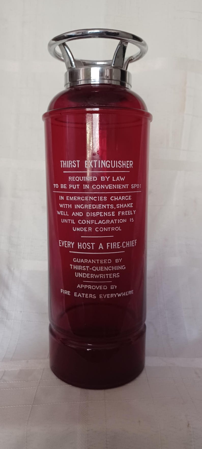 Vintage Ruby Red Glass Fire-Thirst Extinguisher Cocktail Shaker - Thumbnail 2