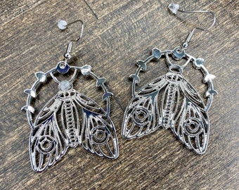 Moth drop earrings