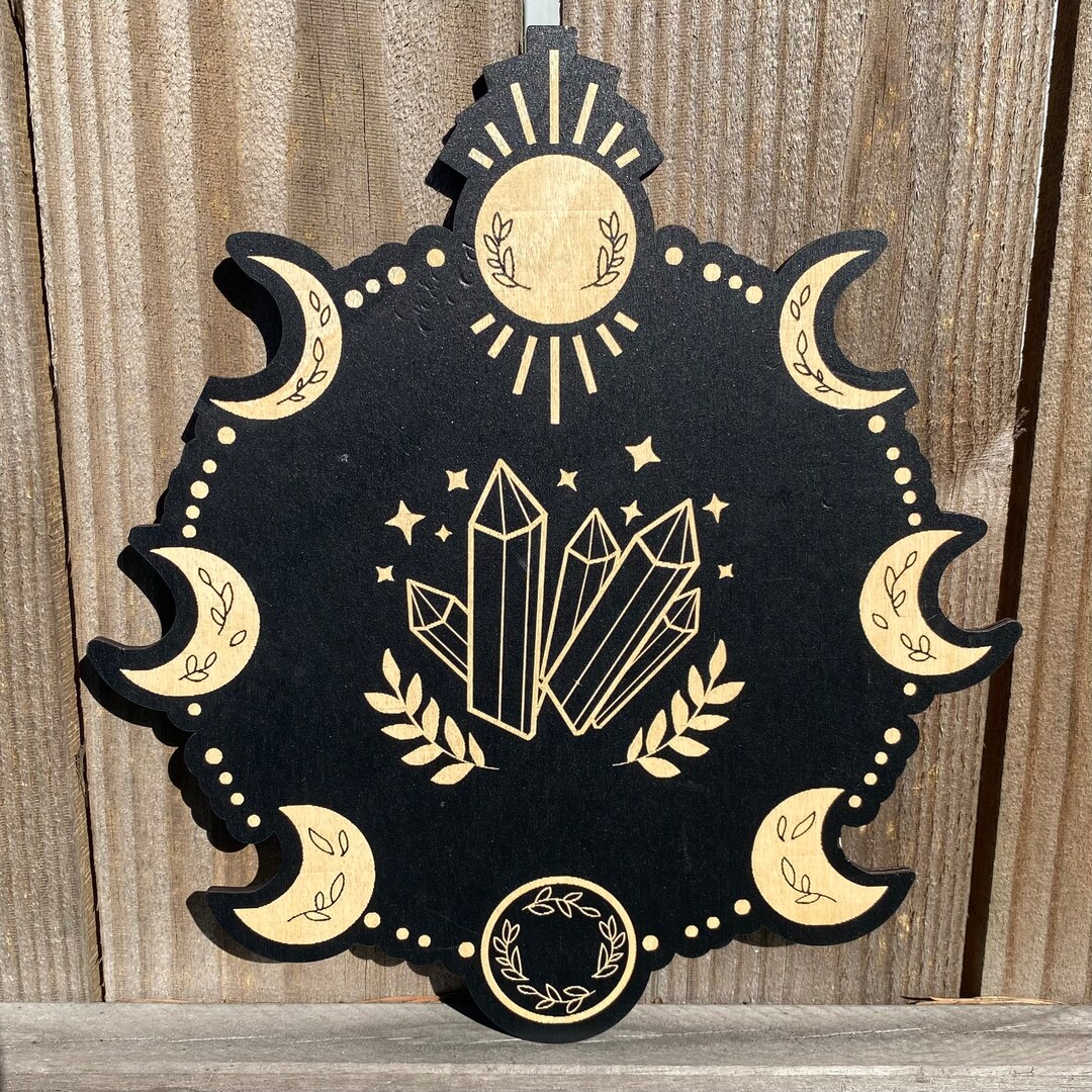 Crystal Moon Phases Wooden Hanger Etsy
