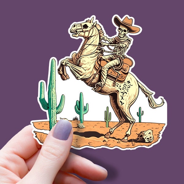 Cowboy Buckle Up Bones - |  skeleton desert rider, ghost, horses, old west - waterproof sticker by Buckle Up Betsy