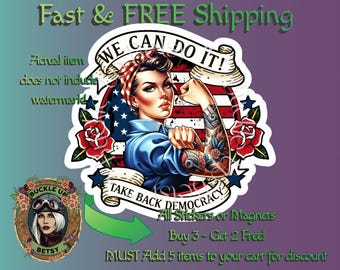 Democracy Rosie Stickers - Anti MAGA Retro Tattoo Style Waterproof Vinyl Decal Sticker