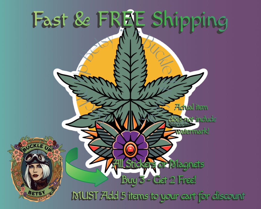 Vintage Marijuana Floral Stickers: Old School Tattoo Style, Weed ...