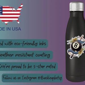 Tattoo Art Stickers: 8 Ball Billiards Pool Player, Traditional Flash Waterproof Vinyl, Laptop, Water Bottle, Car, Window, Bumper, Tumbler image 5