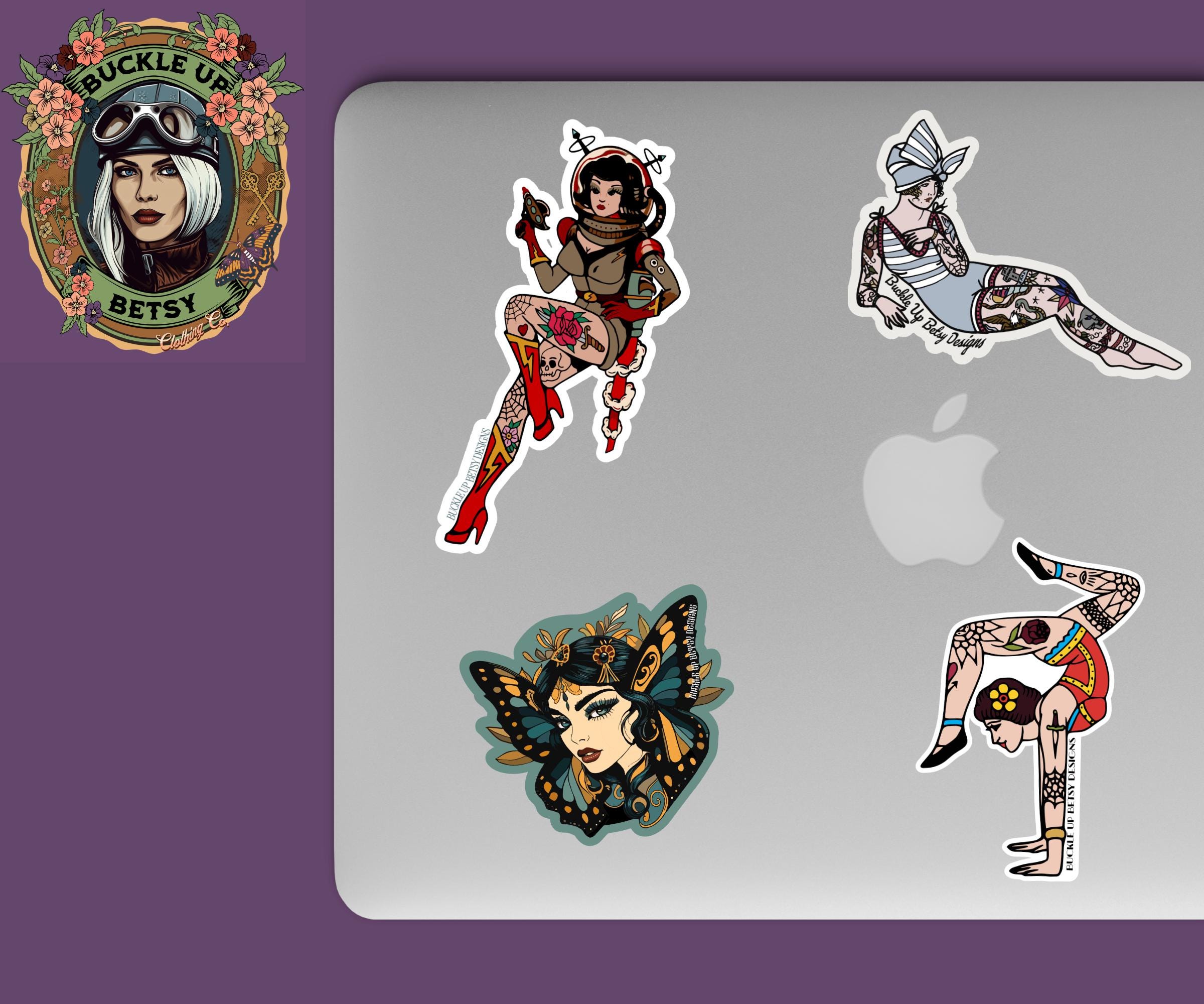 Vintage Tattoo Circus Stickers: Gymnast, Acrobat, Contortionist ...