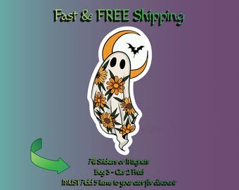 Autocollant fantôme floral, autocollant en vinyle imperméable mignon et effrayant pour Halloween