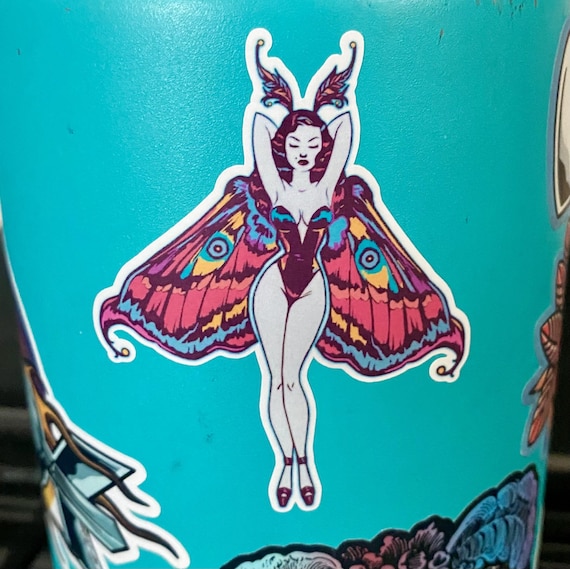 Punk Neon Moth Stickers: Neon Lady, 90s Disco Raver waterproof vinyl die-cut decal sticker
