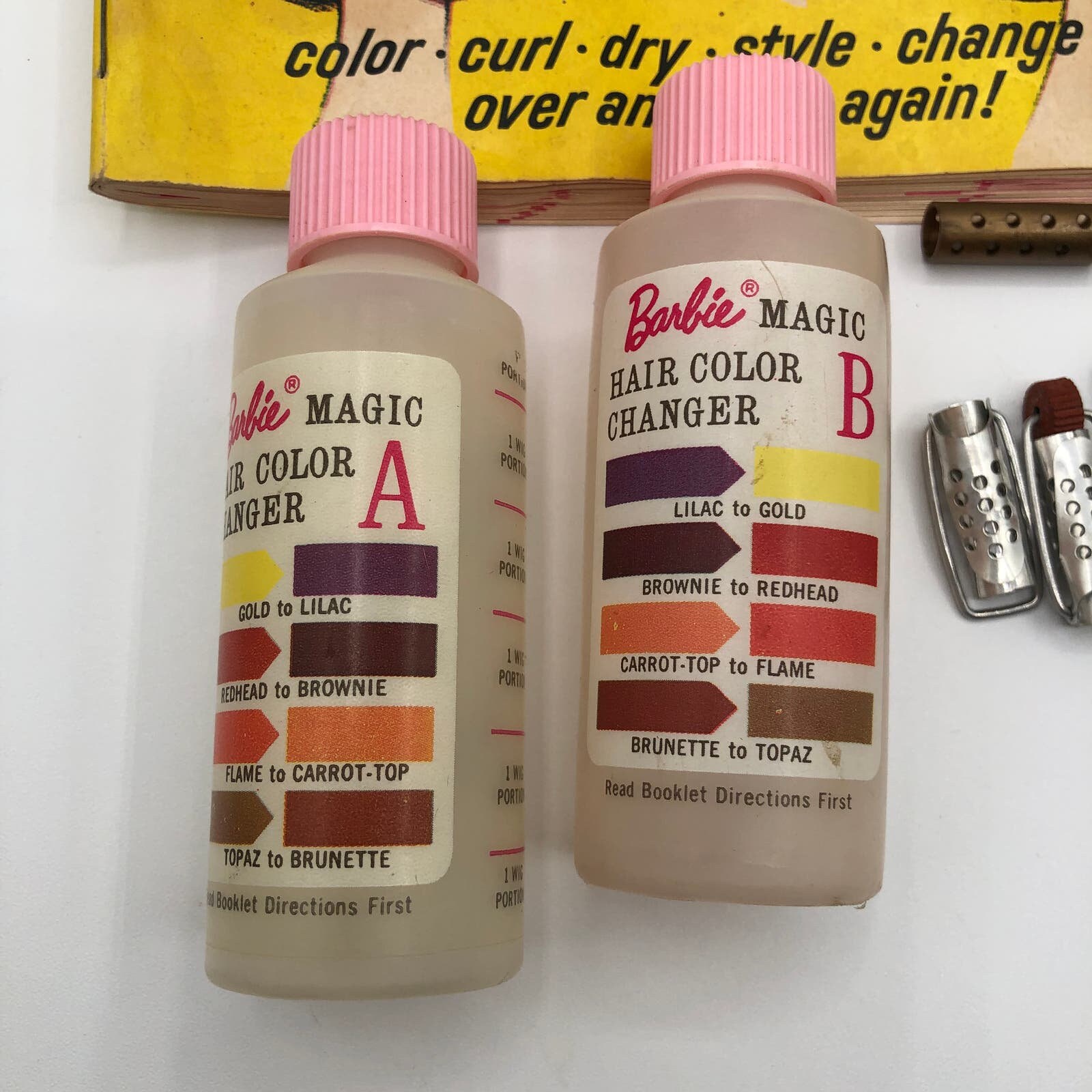 Barbie 1964 Color N Curl Playset Hair Salon Wigs Bottles Curlers Dryer