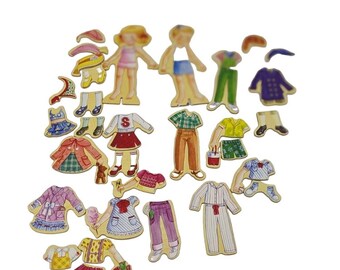 Vintage Magnetic Dress Up Paper Dolls 7" Size Boy Girl Oufits 35pcs no stands