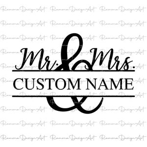 Personalisiertes Mr and Mrs Split SVG Design für Hochzeiten, Junggesellinnenabschiede, Polterabend, Brautparty, Braut und Bräutigam Geschenkidee, Geschenk