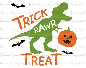Trick Rawr Treat Dinosaur SVG, Rolig Halloween T-Rex Pumpa (Digital Fil)