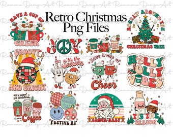 Retro Christmas Png Bundle Santa Clause Reindeer Jolly Very Merry Mama Baby Tis Sea Jingle bell rockin Hot Cocoa Vibes Snowflakeson