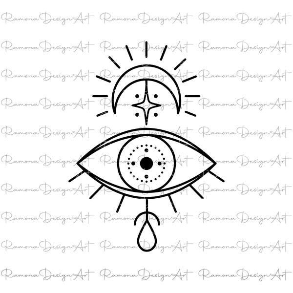 Ésotérique Evil Eye Crescent SVG, Turkish Eye Svg, coupe numérique SVG pour Cricut, Nazar Boncuk Boho Svg, Png - téléchargement numérique