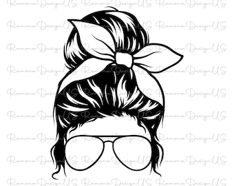 Fillable Transparent Aviator Glasses Bow Messy Bun Woman Mom Life PNG and SVG