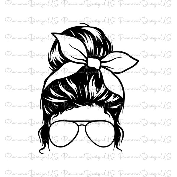 Lunettes aviateur transparentes à remplir avec noeud en désordre chignon femme vie de maman PNG et SVG