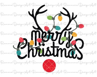 Merry Christmas Deer Antlers Svg | Merry Christmas Svg | Christmas Lights | Reindeer Antlers Svg cut files for Cricut and Silhouette, Png