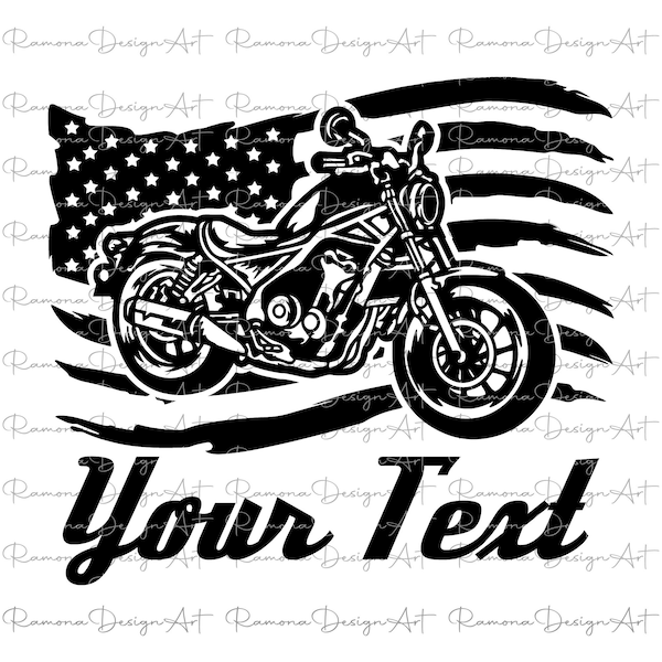 Personalisierte Motorrad SVG - Motorrad Aufkleber, benutzerdefinierte Motorrad amerikanische Flagge Wandkunst, Chopper SVG, T-Shirt, Zeichen Aufkleber PNG
