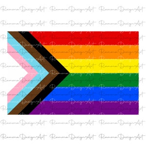 May include: A pride flag with a black and brown triangle in the top left corner. The flag has the traditional rainbow colors: red, orange, yellow, green, blue, indigo, and violet.