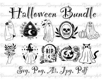 Paquete SVG de Halloween gótico, archivos de corte fantasma (PNG, PDF)