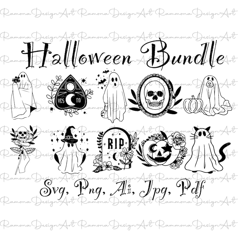 Gotisk Halloween SVG-paket, spökklippfiler (PNG, PDF) bild 1