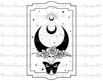 Boho Mystical Butterfly Tarot SVG, Cricut Silhouette Files (Digital File)