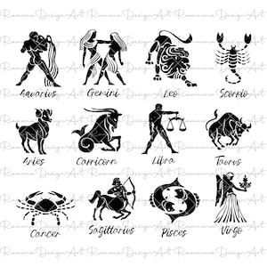 12 Zodiac Signs SVG Bundle | Horoscope SVG | Astrology PNG | Constellation Cut Files | Zodiac Bundle Clipart | Star Sign Files | Zodiac Pack