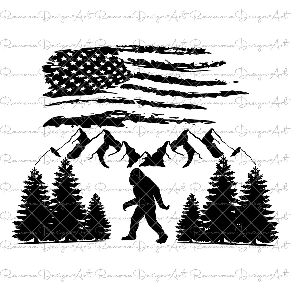 Bigfoot Mountain Scene SVG, Distressed American Flag (digital File) - Etsy