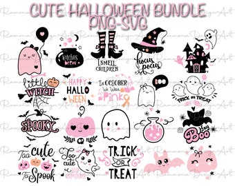 Söt rosa Halloween Clipart, Spöken, Godis, Pumpor (SVG, PNG)