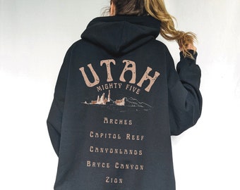 Utah Mighty Five Hoodie Zion National Park Canyon Canyonlands Outdoorsman Gift Arches Rock Climbing Gifts Utah Outdoorsy Western Sweatshirt