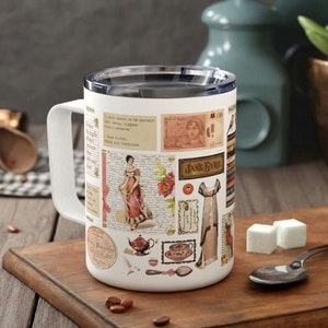 Jane Austen Insulated Coffee Mug Pride and Prejudice Coquette Mug Cottagecore Mug Light Academia Mug Bronte Book Lover Mug Most Ardently