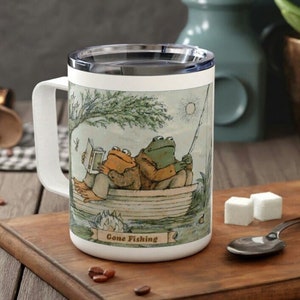 Frog and Toad Mug Insulated Coffee Mug Travel Frog Lover Gift Gay Frog Merch Cottagecore Mug Light Academia Mug Unique Gift for Adventurers