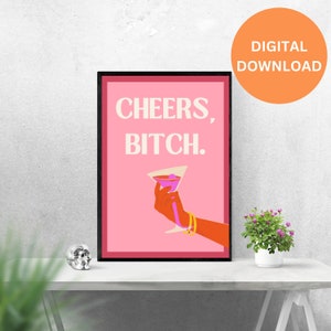 Cheers Poster, Bar Cart Art, Cocktail Wall Art, Bar Cart Poster, Dorm Poster, Fun Art Printable