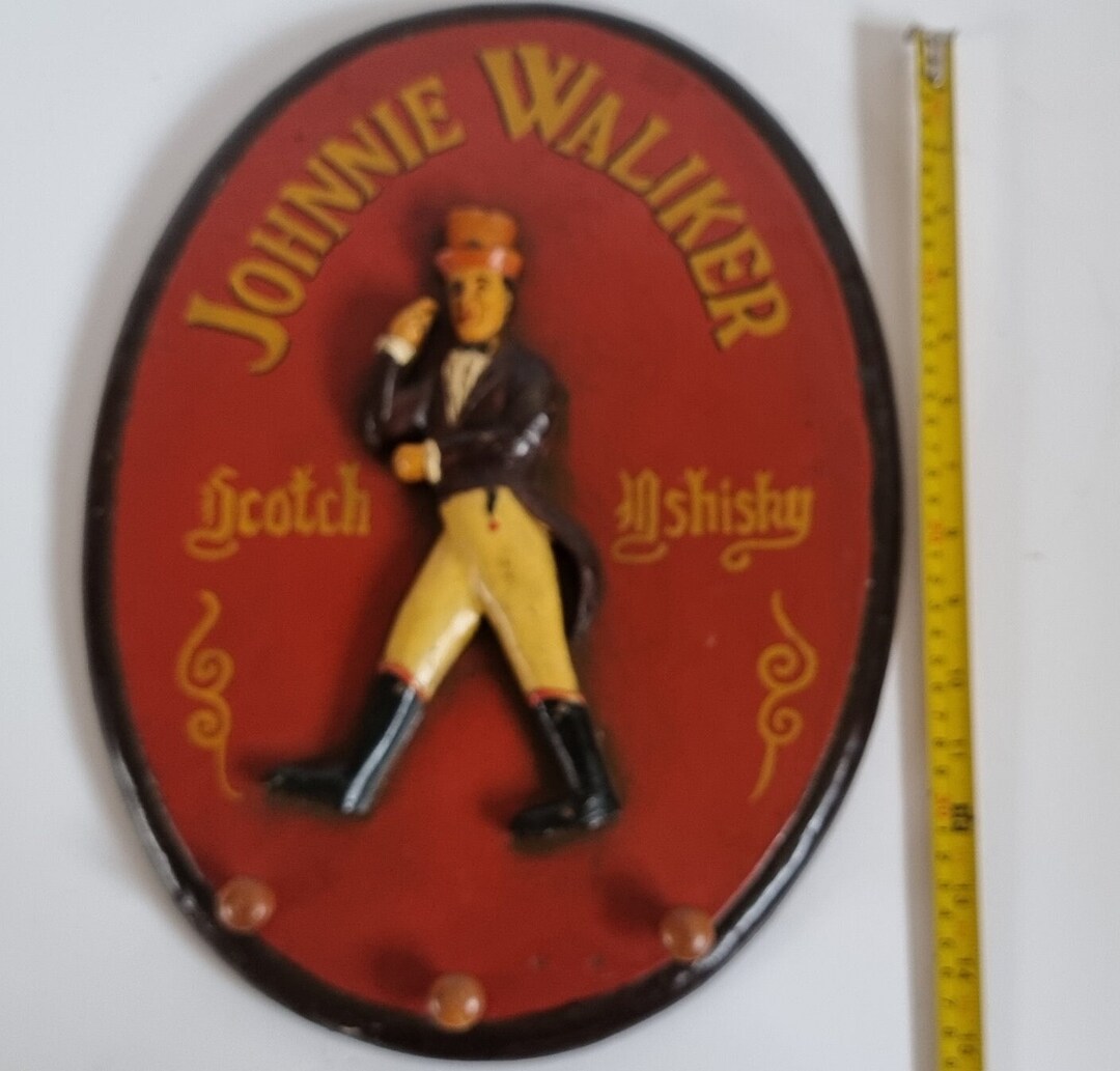Rare Vintage Johnnie Walker Scotch Whiskey Painted Wood Coat Keys Rack