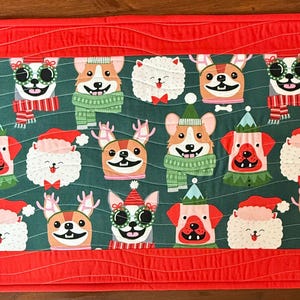 Christmas Dogs Table Runner | Holiday Theme  Runner | Quilted Runner | Table Topper |  Quilted Runner | Modern Table Runner |Christmas Decor